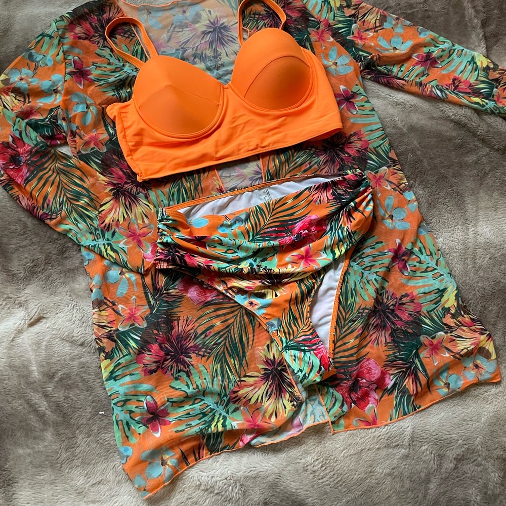 SHEIN Orange Tropical Bikini Set